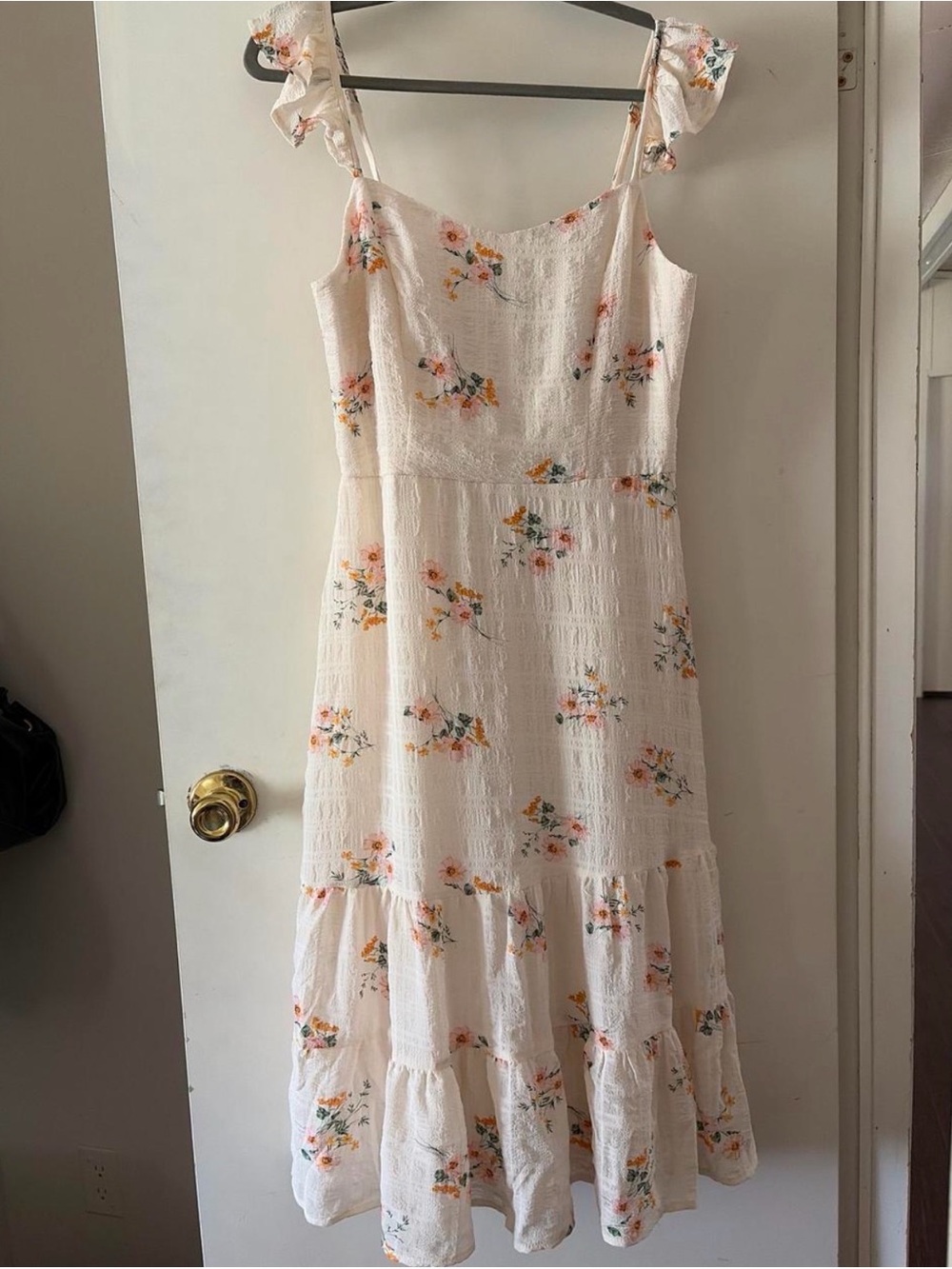 Lily Rose White Midi Sundress with Peach Floral